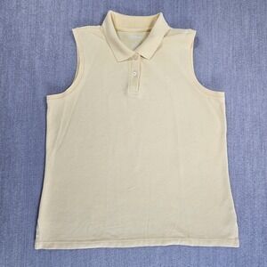 L.L. Bean Women's Slightly Fitted Yellow Sleeveless Polo Collared Button Sz L